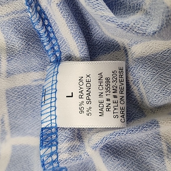 Cure bright blue white windowpane blouse split v cuffed sleeve Size Large NEW - Picture 8 of 9